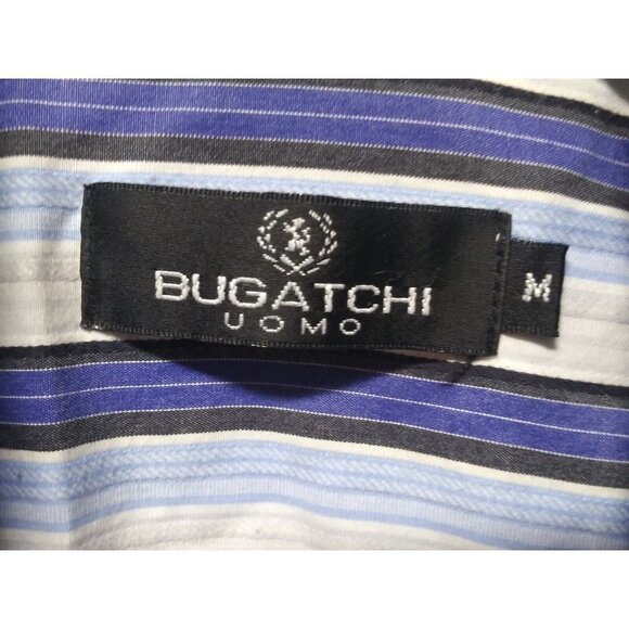 BUGATCHI UOMO Shirt Sz M Striped Flip Cuffs geometric print blue white LS Cotton - Picture 7 of 10